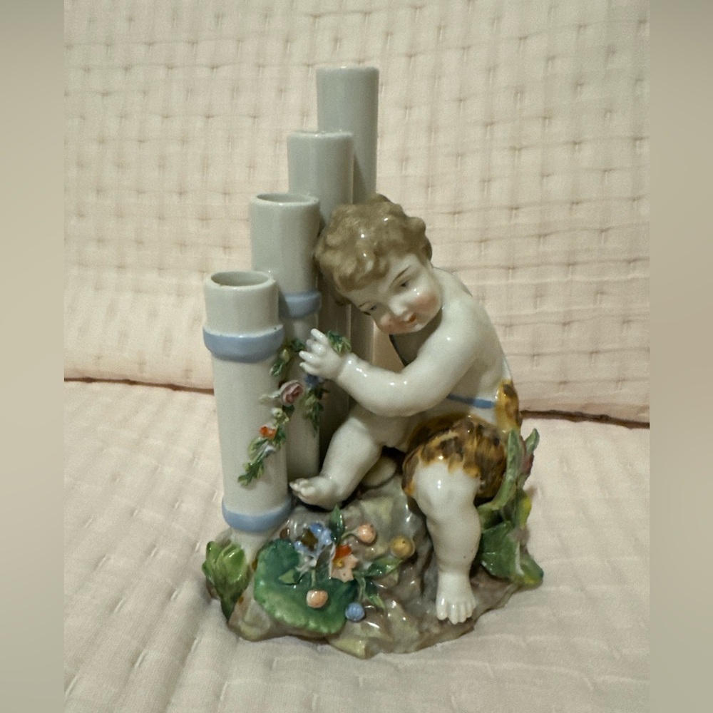 Vintage Cherub Playing 4 Fluted  Vases  Hand Painted White Porcelain Victorian